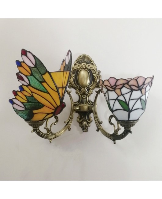 Baohua Tiffany Creative Mediterranean Glass Bedroom Bedhead Wall Light Warm Color Coffee Shop LED Art Mirror Front Light