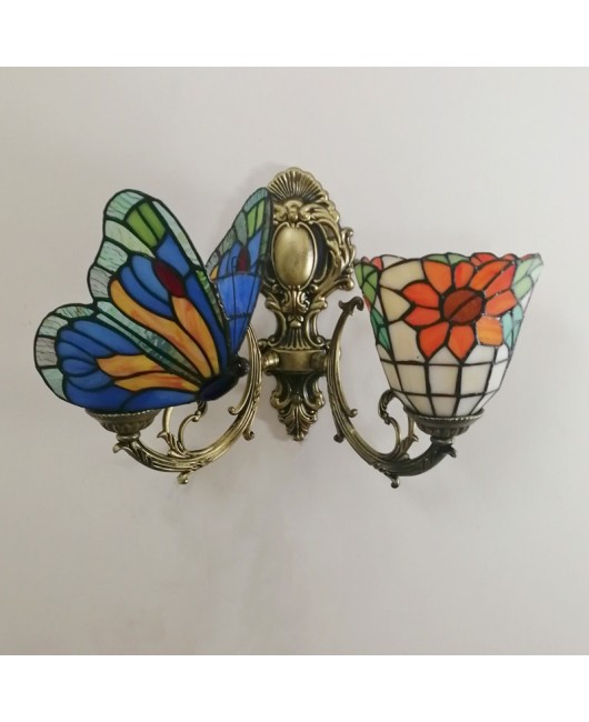 Baohua Tiffany Colored Glass Mediterranean Balcony Corridor Hotel Guest Dining Room Bedroom Bar Smart Wall Light