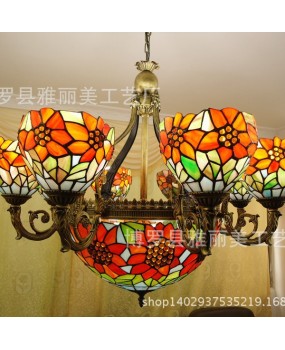 Colorful glass Tiffany lighting, sunflower countryside villa, hotel clubhouse, living room, large chandelier, warm and cozy