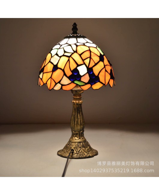 Baohua Tiffany Colored Glass Lighting Mediterranean Lighting Bedroom Bar Restaurant Coffee Shop Desk Lamp Available in Multiple Varieties