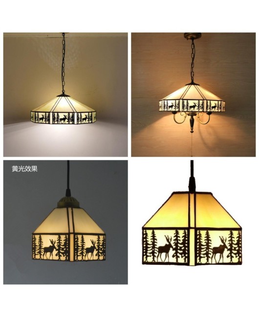 Baohua Tiffany Lighting Colorful Glass Retro American Country Deer Light Bedroom Restaurant Bar Pendant Special Offer