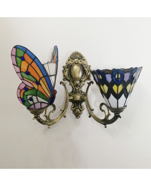 Baohua Tiffany Creative Mediterranean Glass Bedroom Bedhead Wall Light Warm Color Coffee Shop LED Art Mirror Front Light