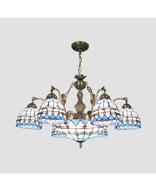 Supply Tiffany living room pendant lights, Mediterranean glass hotel non-standard engineering lighting fixtures, one piece dropshipping, special promotion