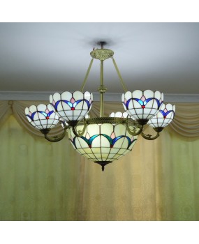 Discounted wholesale European Tiffany glass living room chandelier bar villa coffee shop hall 6+1 multi head chandelier