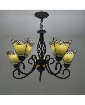 Tiffany Glass Nordic Style Hall Multi Head Pendant Mediterranean Restaurant Bedroom Cafe Black Iron