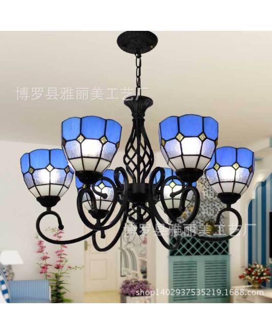 A dropshipping creative wrought iron coffee shop pendant light supply Tiffany Mediterranean style bedroom living room lighting fixtures