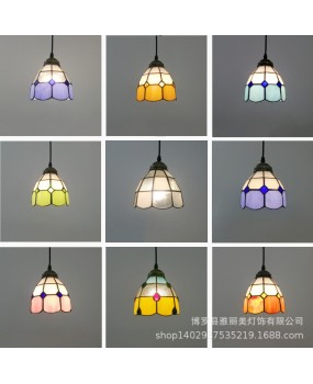 European retro Tiffany colored glass bar restaurant chandelier creative countryside bedroom foyer balcony glass lamp