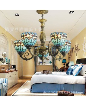 Supply Tiffany living room pendant lights, Mediterranean glass hotel non-standard engineering lighting fixtures, one piece dropshipping, special promotion