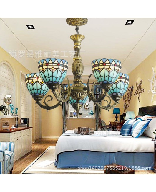 Supply Tiffany living room pendant lights, Mediterranean glass hotel non-standard engineering lighting fixtures, one piece dropshipping, special promotion