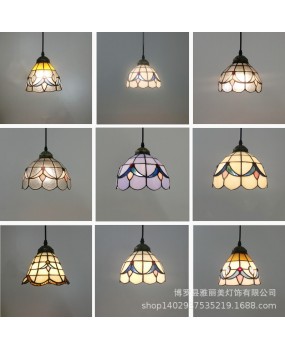 European Tiffany balcony chandelier Mediterranean coffee shop corridor lighting restaurant colored glass pendant light