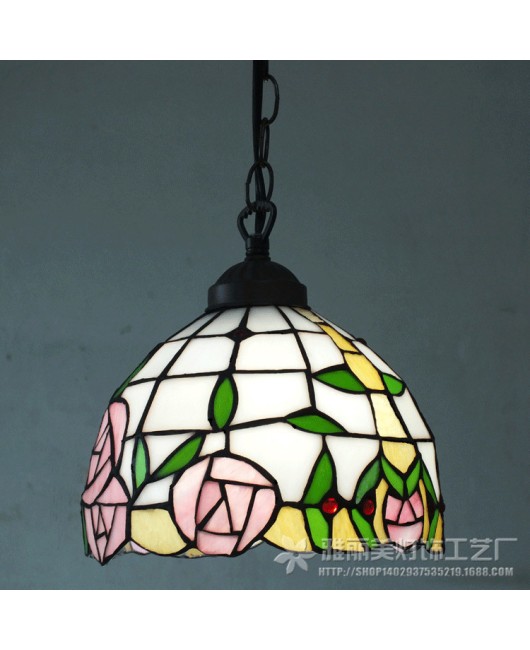 Supply countryside style rose single head restaurant, hotel pendant light, one piece dropshipping Tiffany colored glass pendant