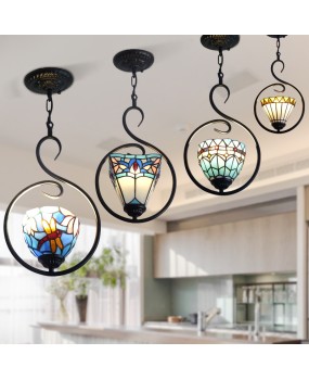 Wholesale of lighting fixtures, colored glass, European style corridor chandelier supply, Tiffany Hotel single head restaurant artistic chandelier supply