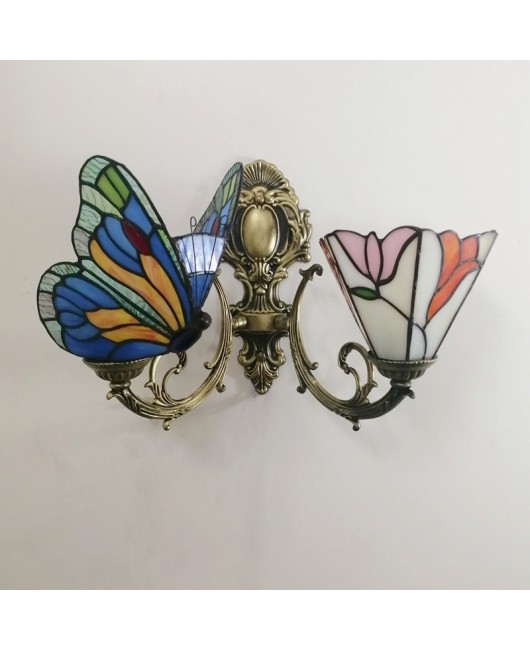 Baohua Tiffany Colored Glass Mediterranean Balcony Corridor Hotel Guest Dining Room Bedroom Bar Smart Wall Light