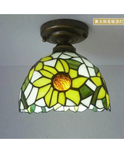 Minimalist Baohua Tiffany Sunflower Creative Glass Retro Iron Pendant Bedroom Hotel Bar Lighting Wholesale