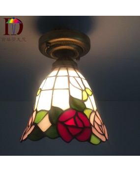 Wholesale Tiffany Creative Personalized Entrance Restaurant Rural Style Rose Blossom LED Ceiling Light One Piece dropshipping