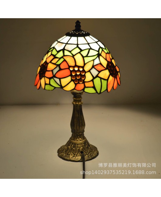 Baohua Tiffany Colored Glass Lighting Mediterranean Lighting Bedroom Bar Restaurant Coffee Shop Desk Lamp Available in Multiple Varieties