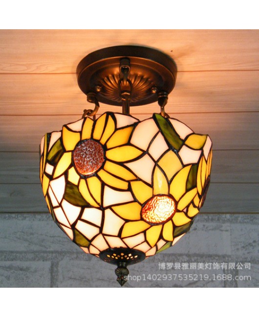 Minimalist Baohua Tiffany Sunflower Creative Glass Retro Iron Pendant Bedroom Hotel Bar Lighting Wholesale