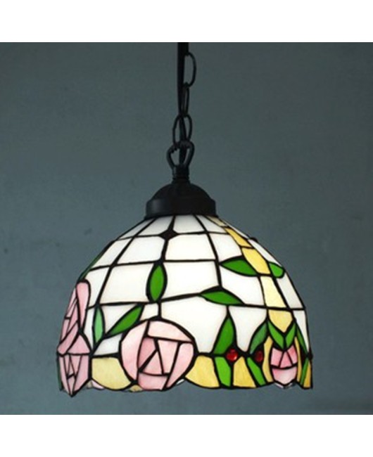 Supply countryside style rose single head restaurant, hotel pendant light, one piece dropshipping Tiffany colored glass pendant