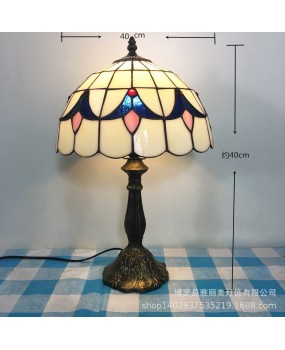 Tiffany desk lamp European retro bedroom bedside table coffee shop colored glass study dimming bar American light