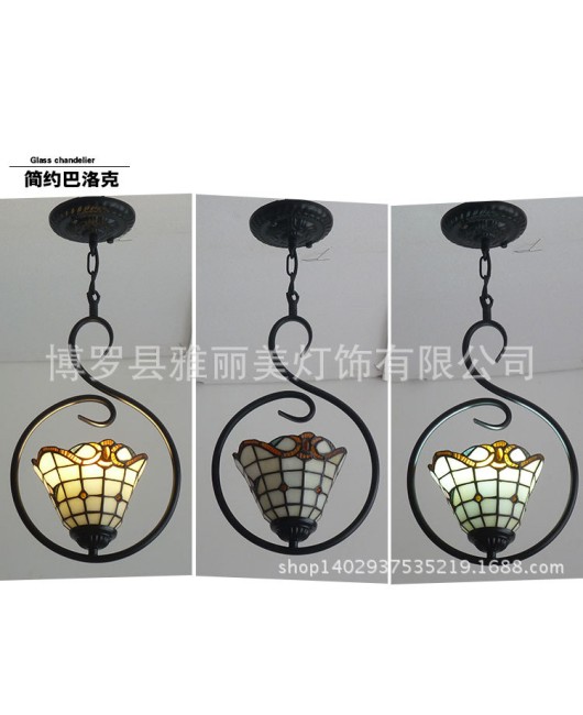 Wholesale of lighting fixtures, colored glass, European style corridor chandelier supply, Tiffany Hotel single head restaurant artistic chandelier supply