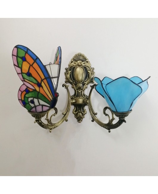 Baohua Tiffany Creative Mediterranean Glass Bedroom Bedhead Wall Light Warm Color Coffee Shop LED Art Mirror Front Light