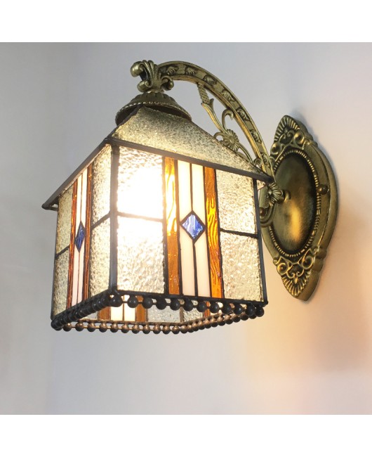 Baohua's new Tiffany glass European Mediterranean minimalist retro bedroom, living room, balcony wall lamp, one piece dropshipping