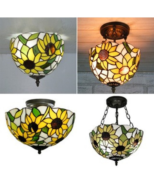 Minimalist Baohua Tiffany Sunflower Creative Glass Retro Iron Pendant Bedroom Hotel Bar Lighting Wholesale