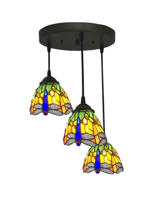 Lighting manufacturer direct sales Tiffany glass creative three headed dining pendant light, one piece dropshipping European hotel restaurant pendant light