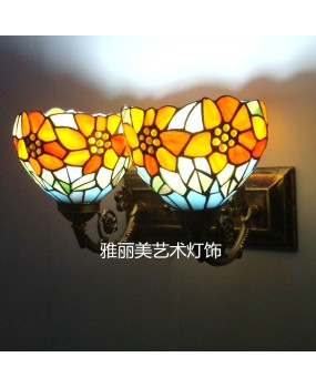 Tiffany Lamp European Countryside Modern Chinese Home Living Room Bedlight Sunflower Mirror Front Light Double Headed Wall Light