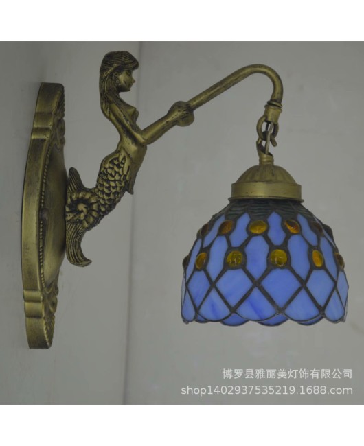 Manufacturer wholesale colored glass lamps Tiffany lighting Mediterranean beads blue minimalist wall lamp mirror headlights