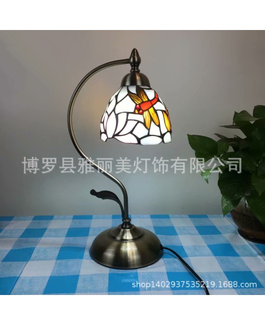 Baohua Cross border Creative Eye Protection Reading Desk Lamp Mediterranean Countryside Student Flower and Bird Desk Lamp Bedroom Bedhead Nightlight