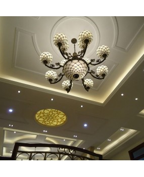 European Tiffany Crystal Engineering Lamp Hotel Lobby Villa Luxury and Atmospheric Pendant Lamp Duplex Living Room Large Pendant Lamp