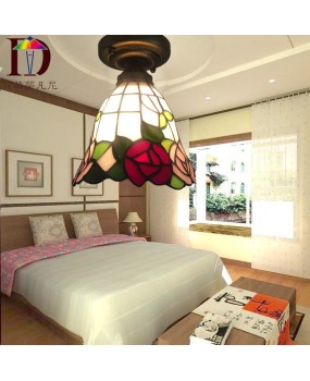 Wholesale Tiffany Creative Personalized Entrance Restaurant Rural Style Rose Blossom LED Ceiling Light One Piece dropshipping