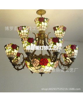 Factory direct sales of LED Mediterranean Tiffany pendant light, iron art living room countryside pendant light, factory direct sales, one piece dropshipping