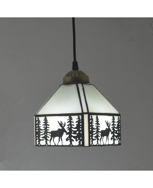 Baohua Tiffany Lighting Colorful Glass Retro American Country Deer Light Bedroom Restaurant Bar Pendant Special Offer