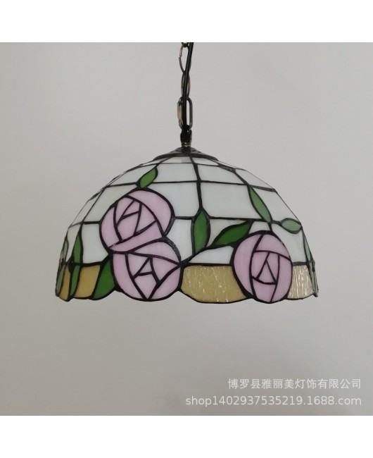 Supply countryside style rose single head restaurant, hotel pendant light, one piece dropshipping Tiffany colored glass pendant