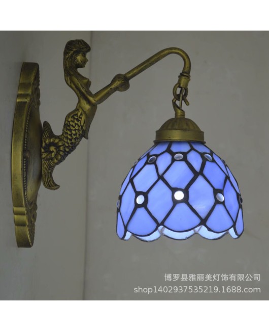 Baohua Tiffany European Mediterranean minimalist home living room bedroom bedside balcony wall lamp mirror headlight bedside lamp