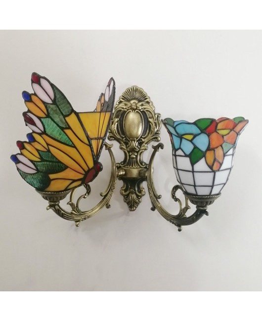 Baohua Tiffany Creative Mediterranean Glass Bedroom Bedhead Wall Light Warm Color Coffee Shop LED Art Mirror Front Light