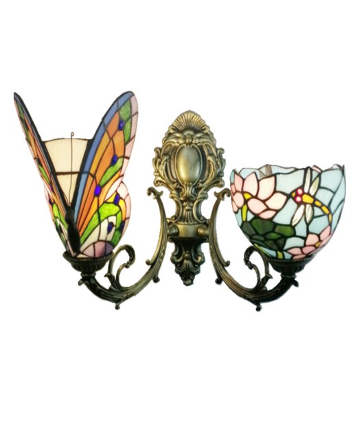 Baohua Tiffany Creative Mediterranean Glass Bedroom Bedhead Wall Light Warm Color Coffee Shop LED Art Mirror Front Light