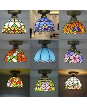 Baohua Tiffany colored lighting glass E27 European Mediterranean Baroque entrance light balcony aisle ceiling