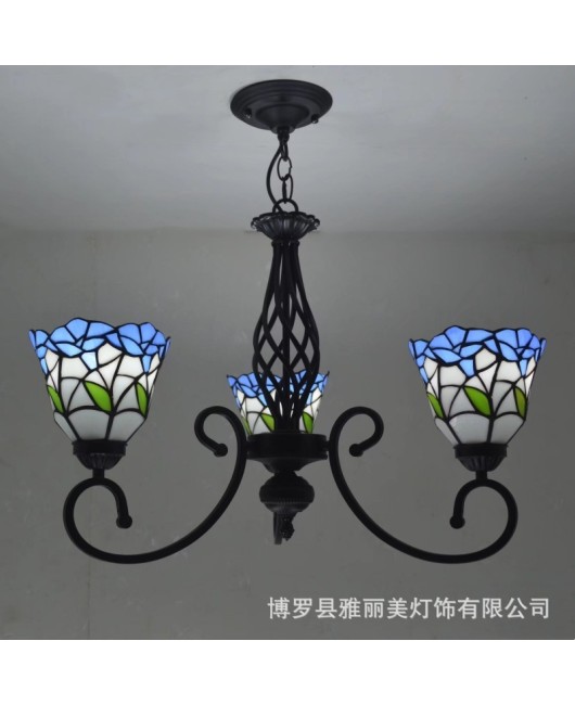 Baohua Tiffany Rural Resumption of Work European style Atmospheric Living Room Pendant Light Bedroom Dining Room Study Pendant Light Iron Home Decoration Light