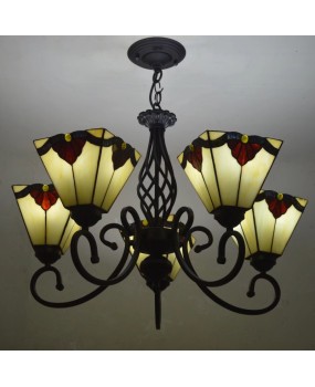 European and American style living room, bedroom, dining room, multi head wrought iron colored glass, Tiffany internet famous Nordic decorative LED pendant light