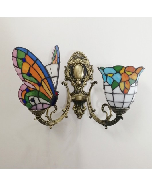 Baohua Tiffany Creative Mediterranean Glass Bedroom Bedhead Wall Light Warm Color Coffee Shop LED Art Mirror Front Light