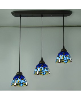 Lighting manufacturer direct sales Tiffany glass creative three headed dining pendant light, one piece dropshipping European hotel restaurant pendant light