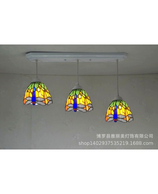 Lighting manufacturer direct sales Tiffany glass creative three headed dining pendant light, one piece dropshipping European hotel restaurant pendant light