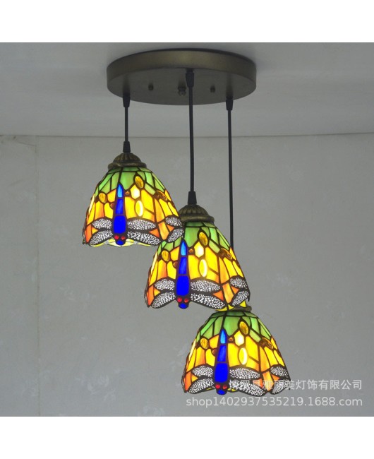 Lighting manufacturer direct sales Tiffany glass creative three headed dining pendant light, one piece dropshipping European hotel restaurant pendant light