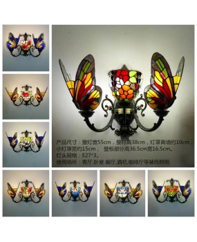 European retro colored glass butterfly designer wall lamp, bedside lamp, bedroom, living room, dining room, aisle lamp, hotel