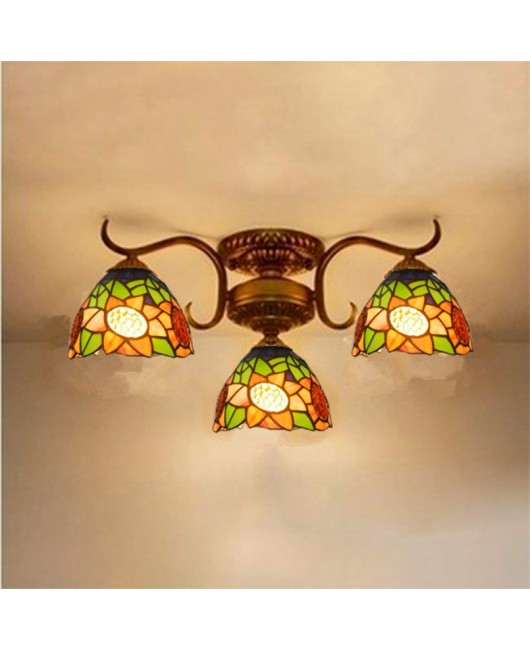 Tiffany Lighting Rural Iron Pendant Sunflower Rural Ceiling Pendant Living Room Bedroom Dining Room Multi Head Pendant