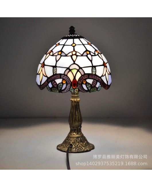 Baohua Tiffany Colored Glass Lighting Mediterranean Lighting Bedroom Bar Restaurant Coffee Shop Desk Lamp Available in Multiple Varieties