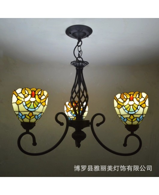 Baohua Tiffany Rural Resumption of Work European style Atmospheric Living Room Pendant Light Bedroom Dining Room Study Pendant Light Iron Home Decoration Light